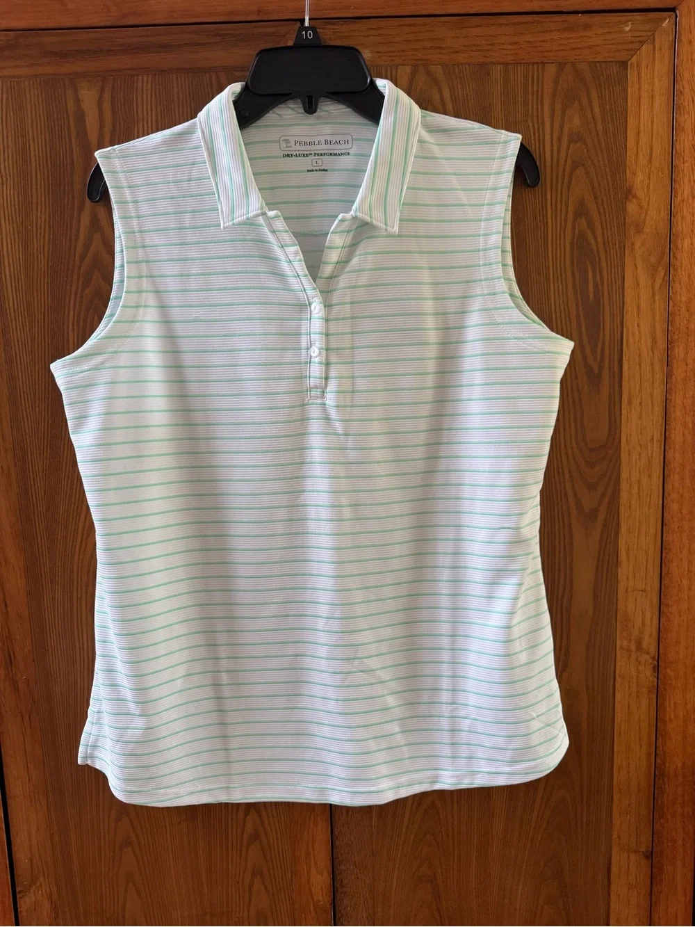 Pebble Beach Womens Collared Sleeveless Polo - Mint Green & White Stripes